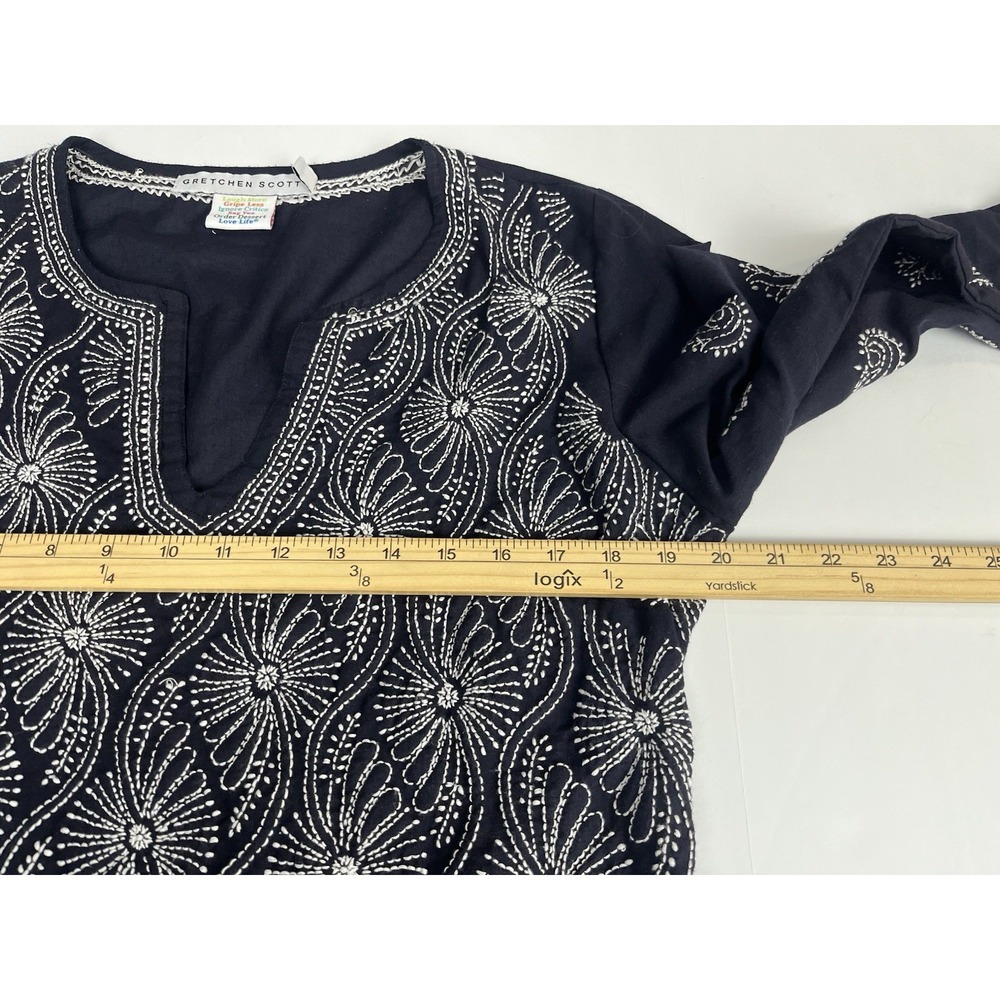 Gretchen Scott Designs Navy & White Embroidered Tunic Top Sz M Beach Resortwear - Picture 6 of 9